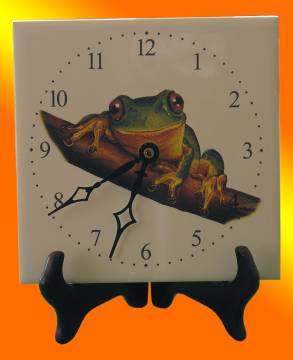 Green Tree Frog Square Tile Clock