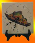 Green Tree Frog Square Tile Clock