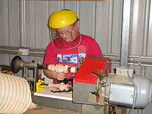 Thomas Day Jnr having a go at woodturning